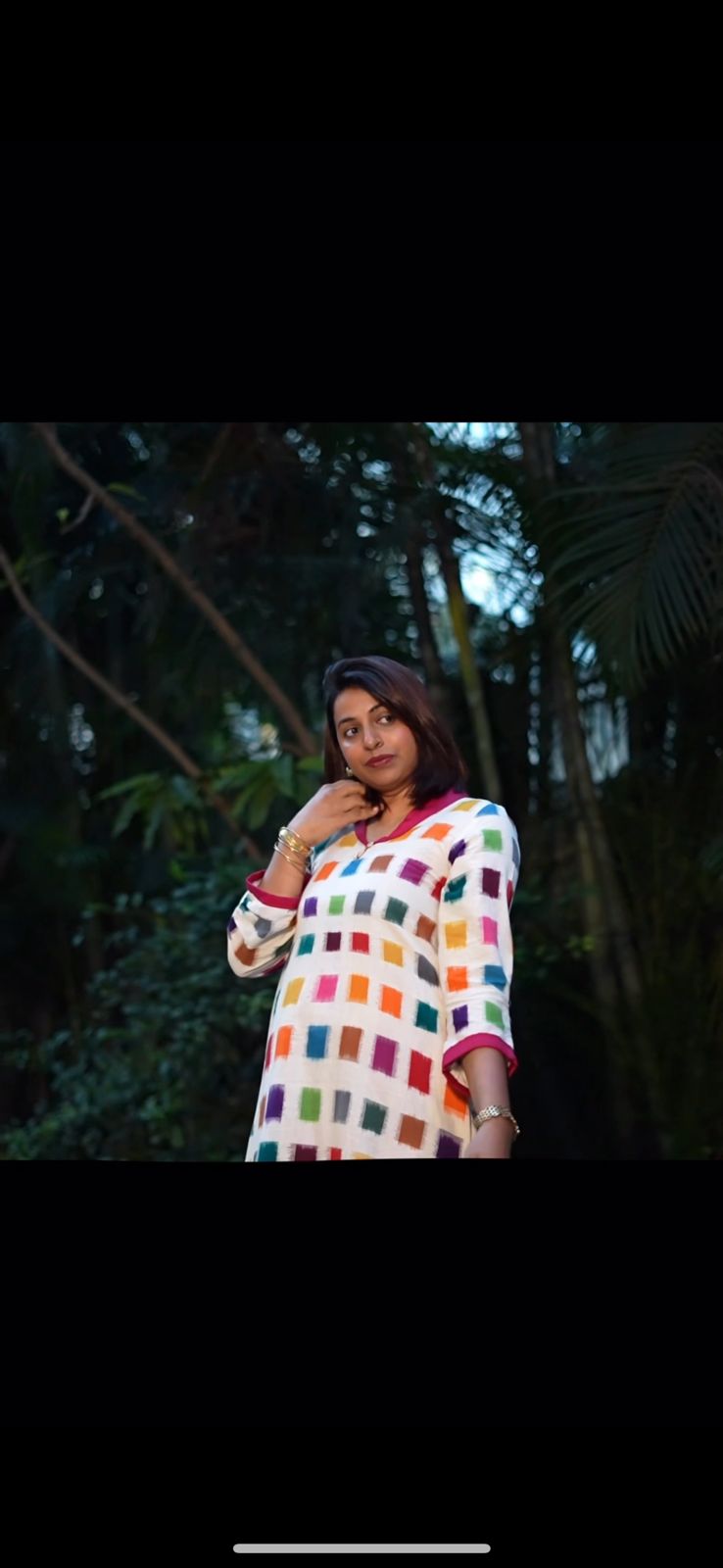 Ikat White Multicoloured Check Dress