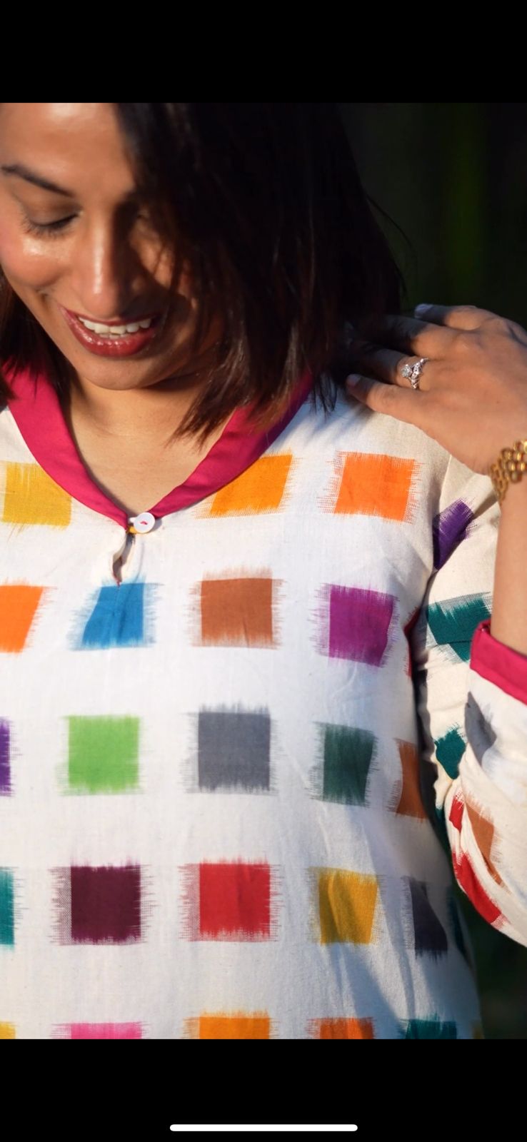 Ikat White Multicoloured Check Dress