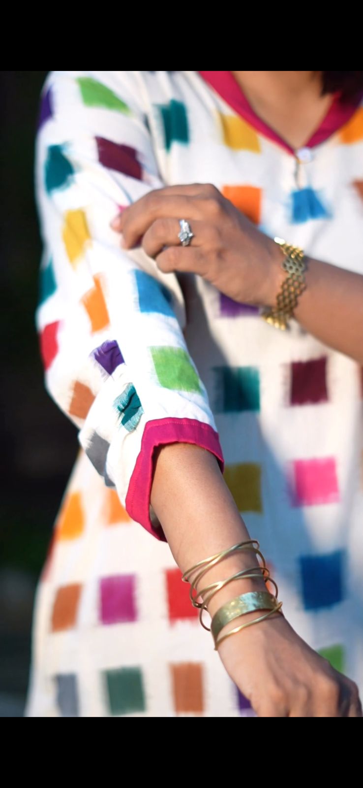 Ikat White Multicoloured Check Dress