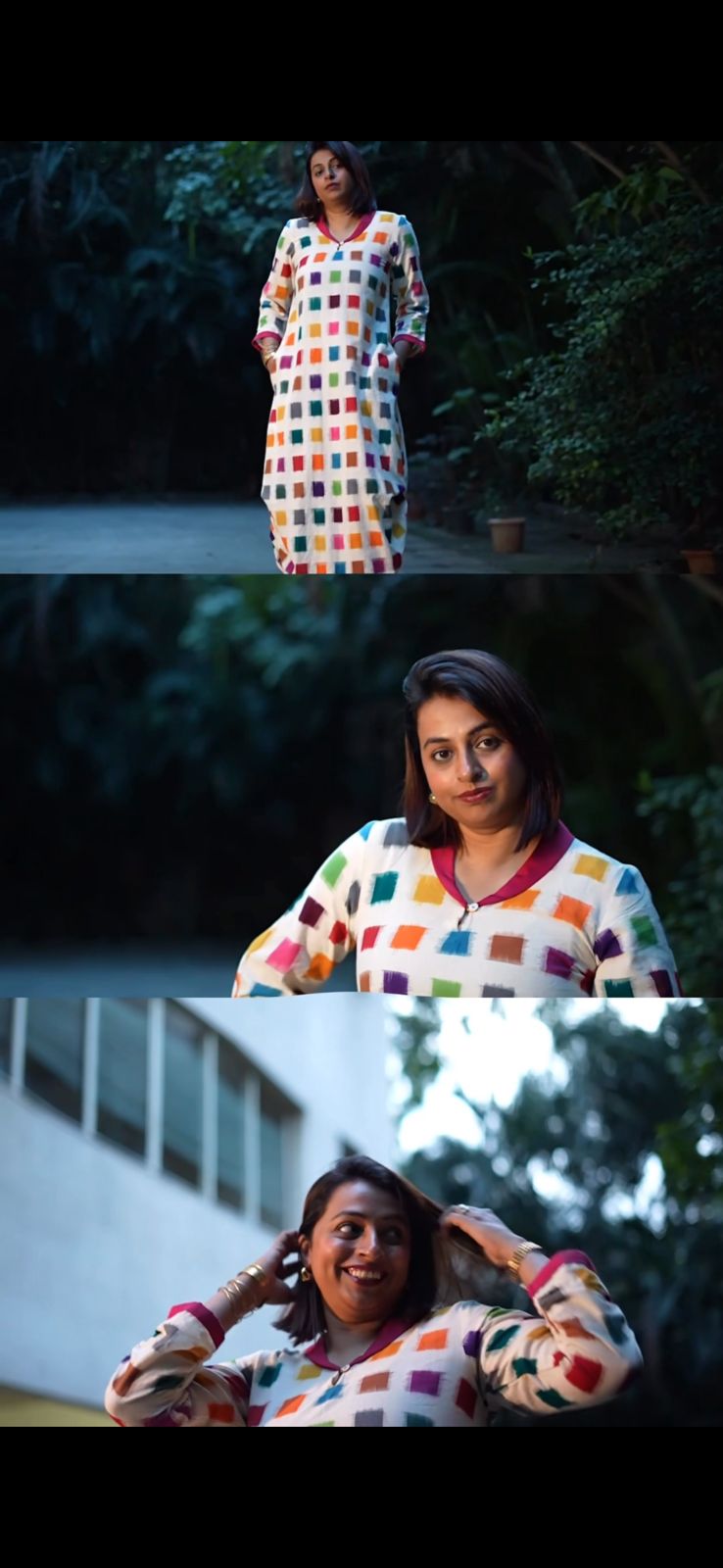 Ikat White Multicoloured Check Dress