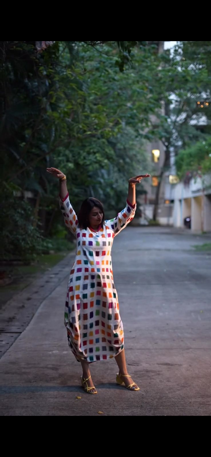 Ikat White Multicoloured Check Dress