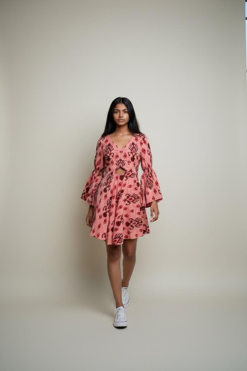 Ikat Peach Scallop Dress