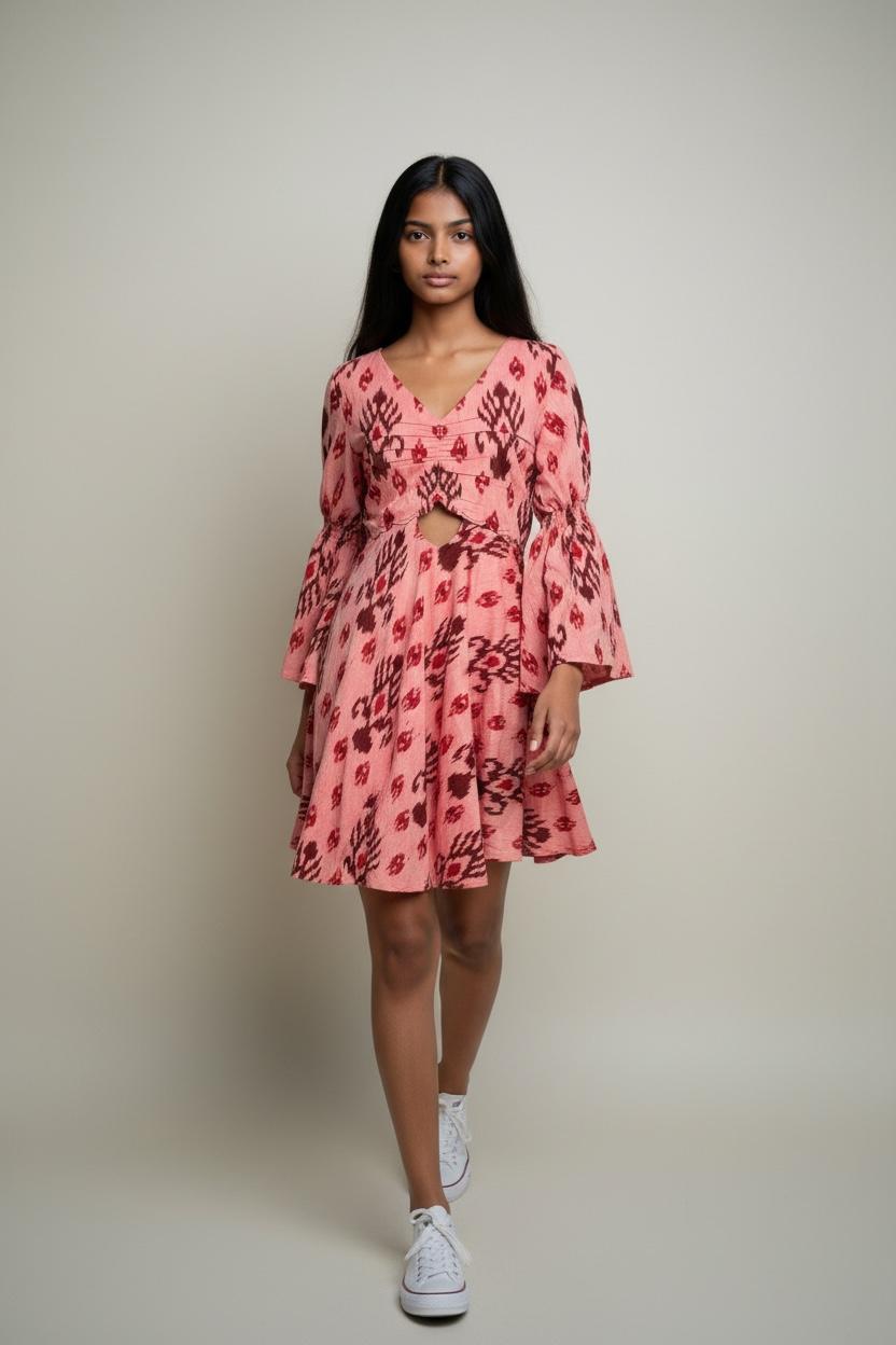 Ikat Peach Scallop Dress