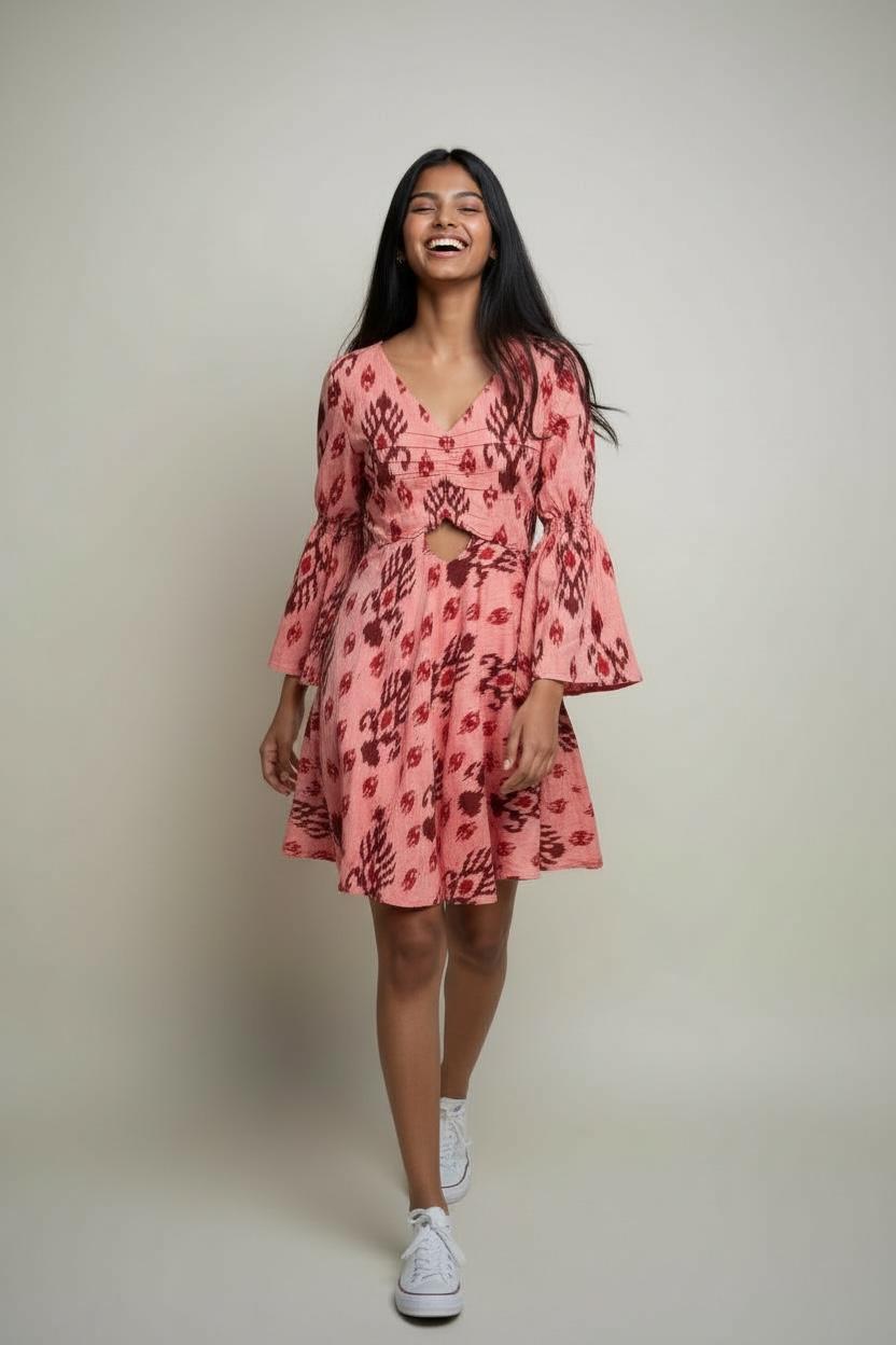 Ikat Peach Scallop Dress