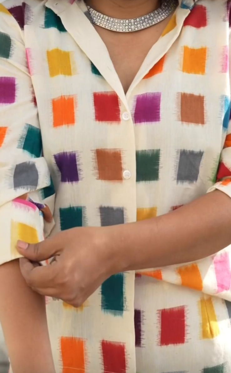 Handwoven Ikat Multicolour Checks Shirt