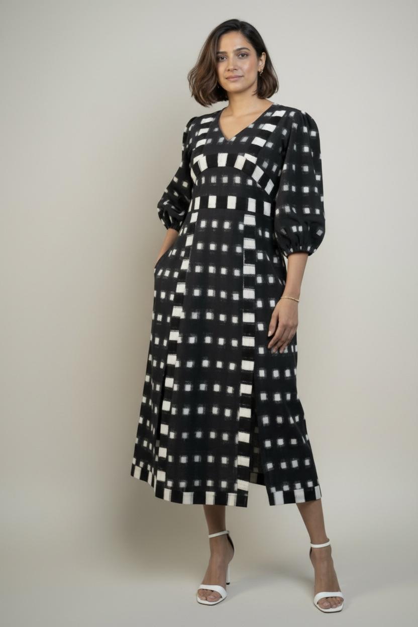 Double Ikat Black & White Dress