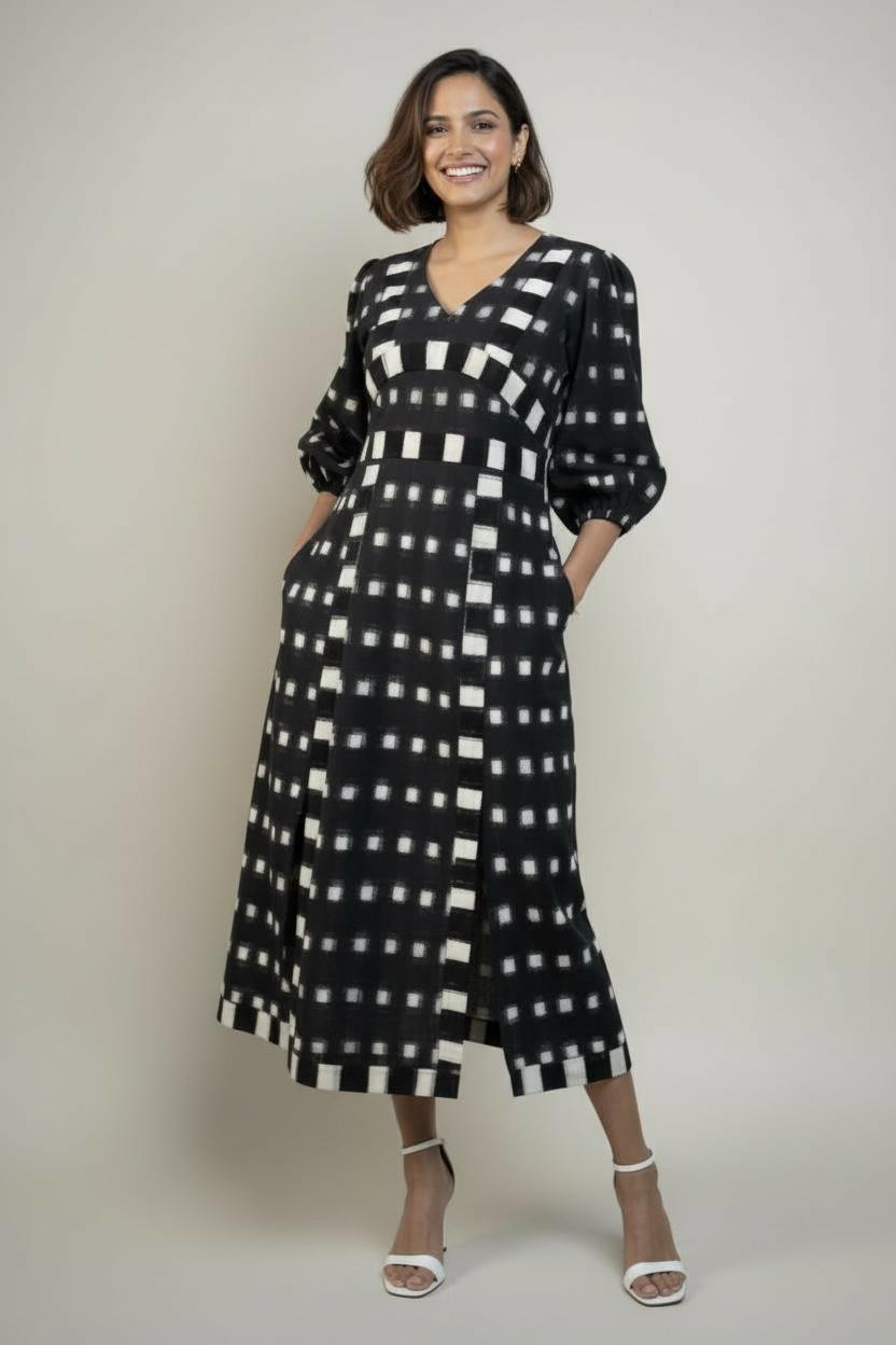 Double Ikat Black & White Dress