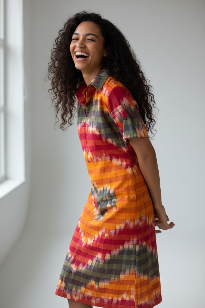 Kotki Gamcha Shirt Dress