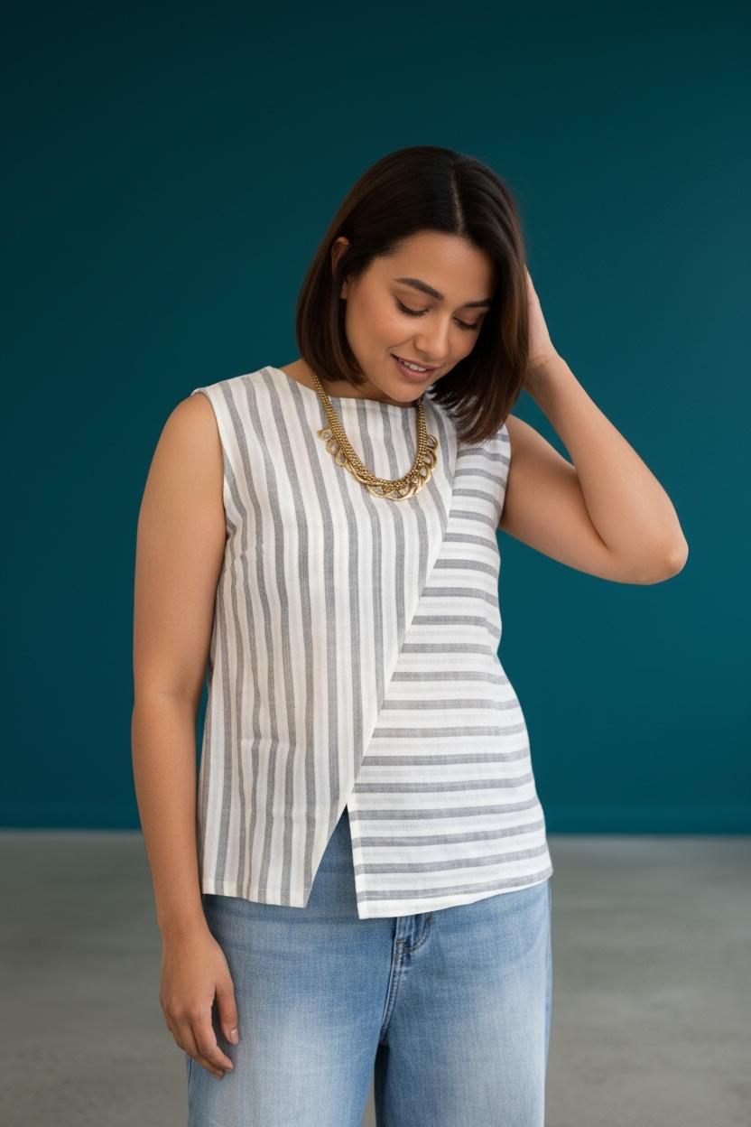 Handloom cotton top with Blue Stripes