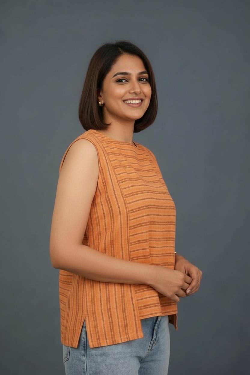 Handloom Stripes Sunset Top