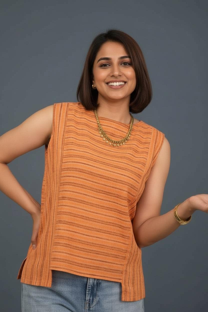 Handloom Stripes Sunset Top