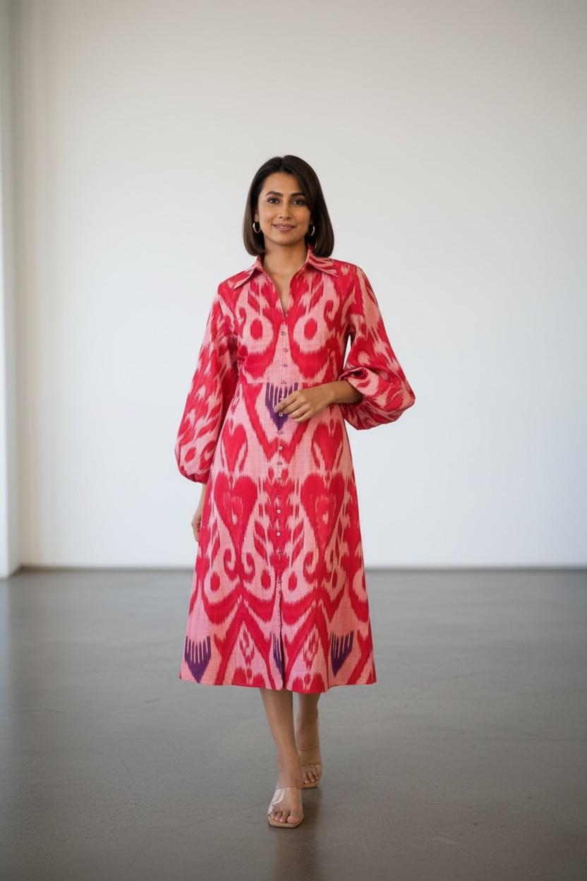 Uzbeki Ikat Shirt Midi  Dress