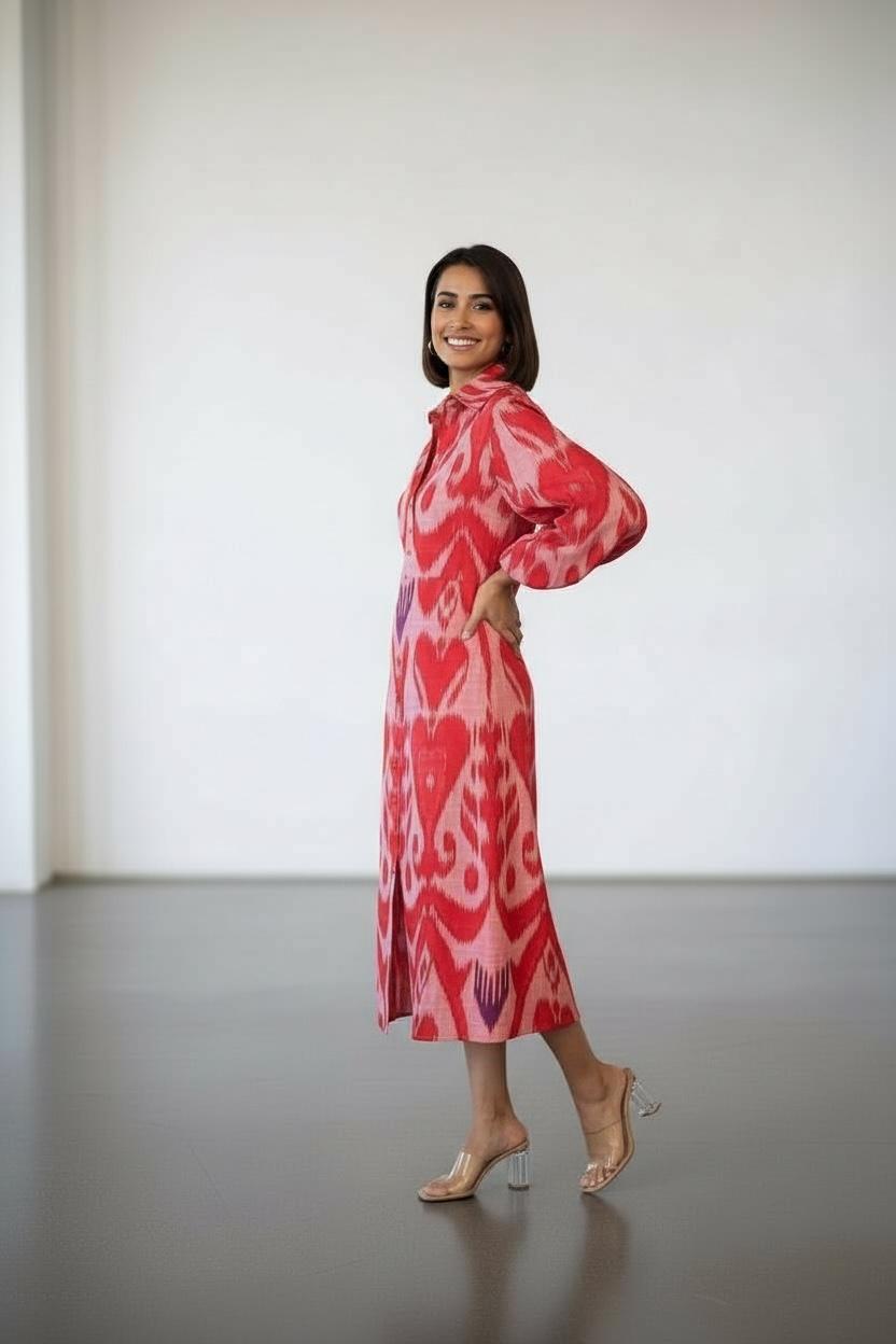 Uzbeki Ikat Shirt Midi  Dress