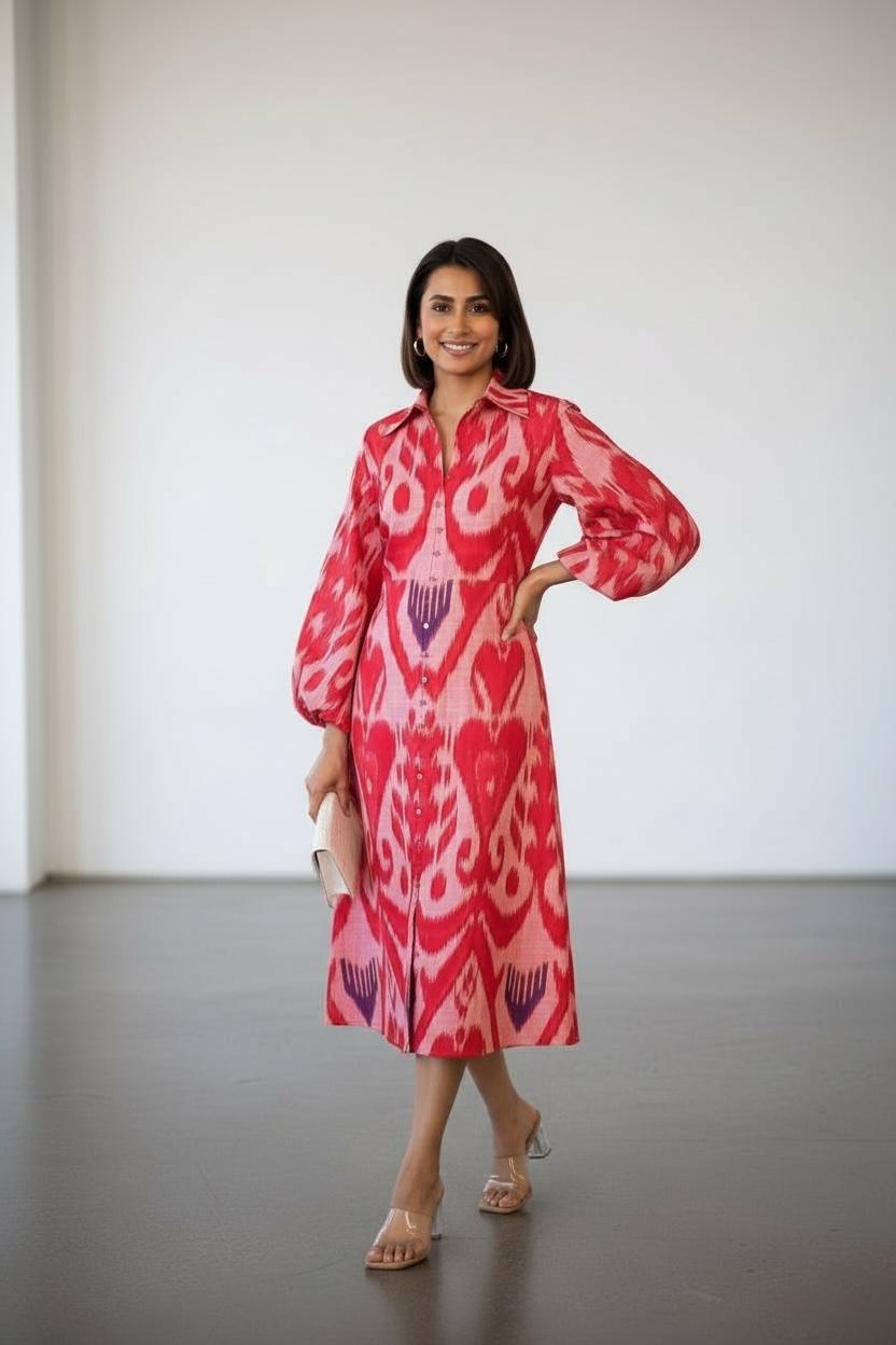 Uzbeki Ikat Shirt Midi  Dress
