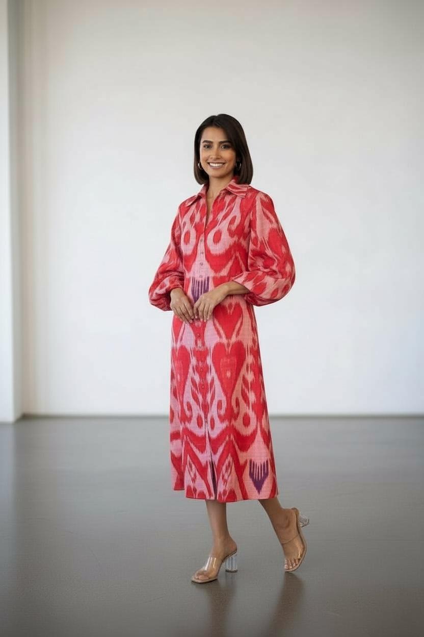 Uzbeki Ikat Shirt Midi  Dress