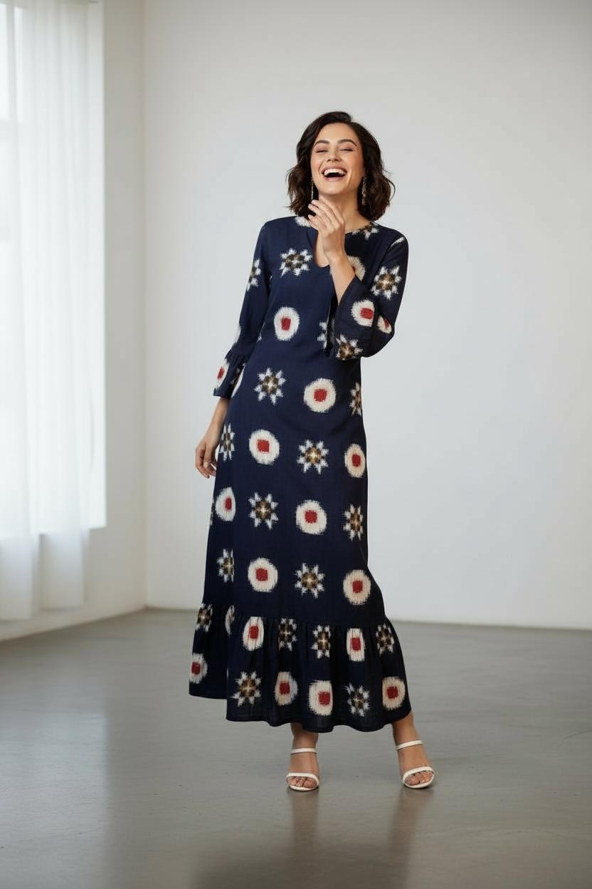 Ikat Telia Rumaal Navy Dress