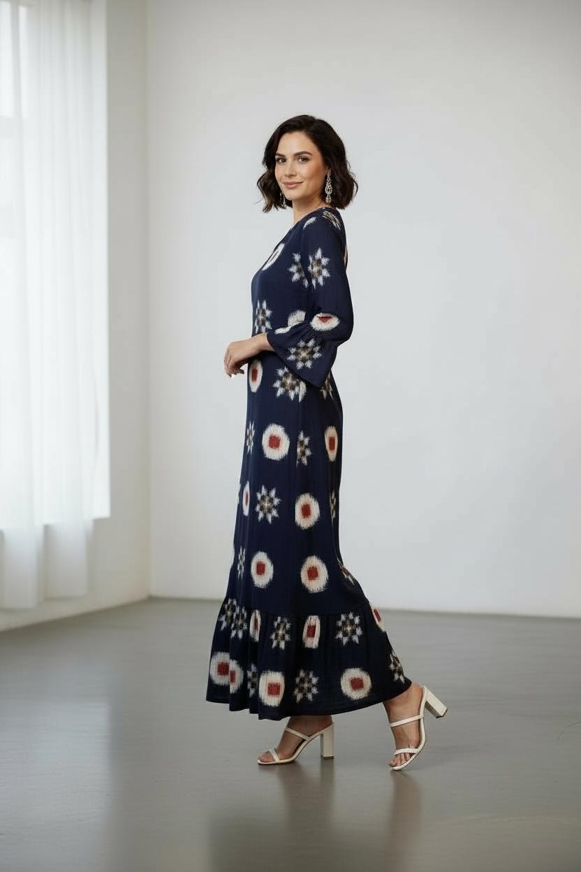 Ikat Telia Rumaal Navy Dress