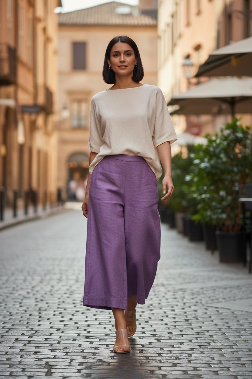 Lilac Handloom Cotton Wide Pants