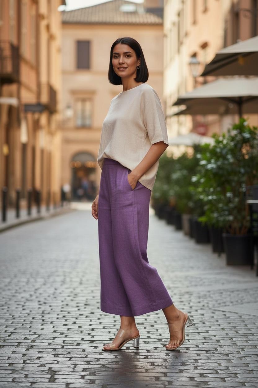 Lilac Handloom Cotton Wide Pants