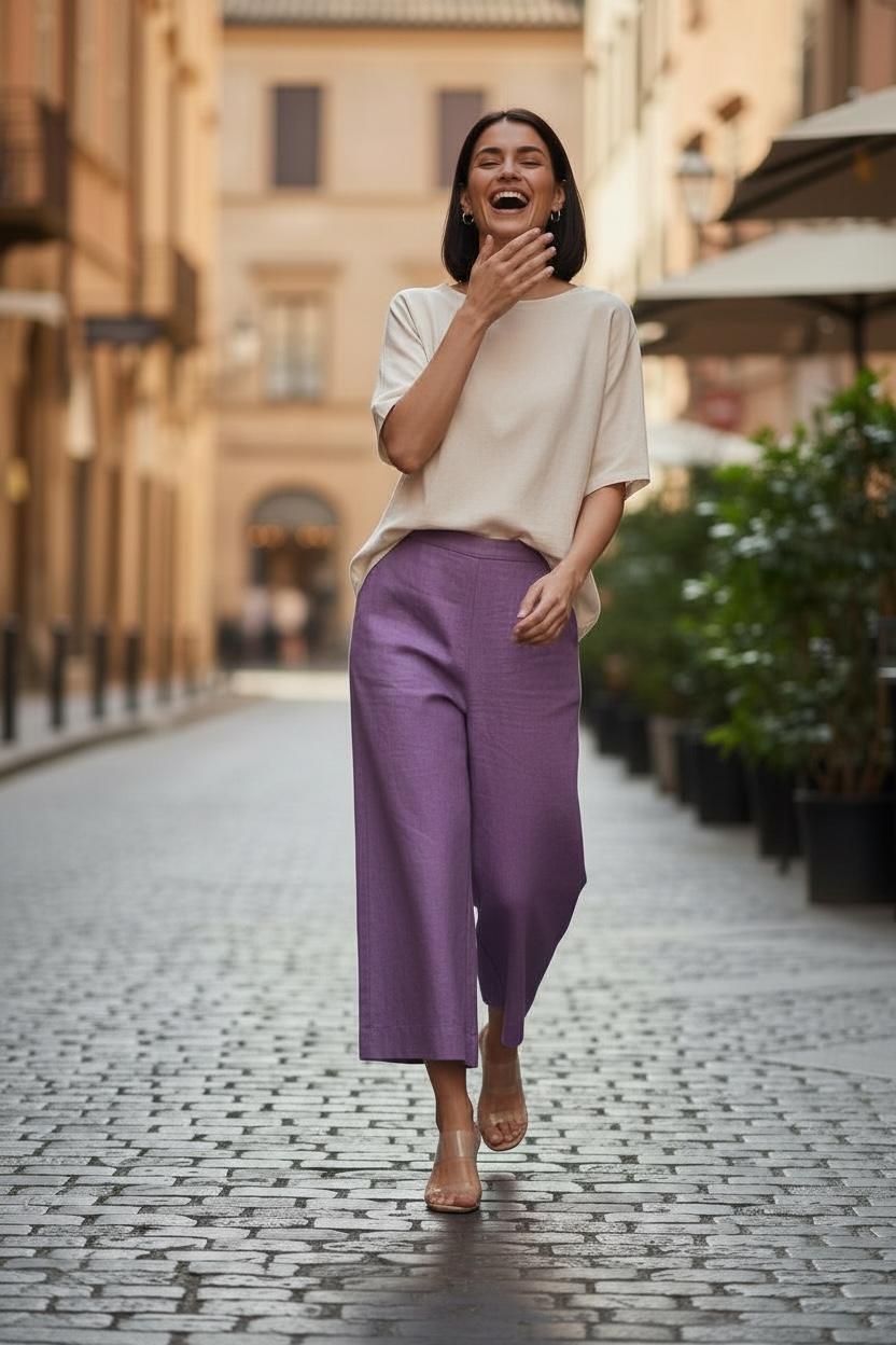 Lilac Handloom Cotton Wide Pants