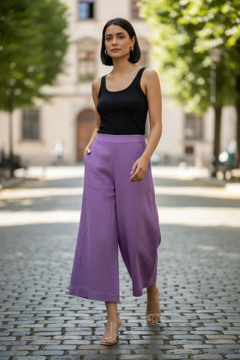 Lilac Handloom Cotton Wide Pants
