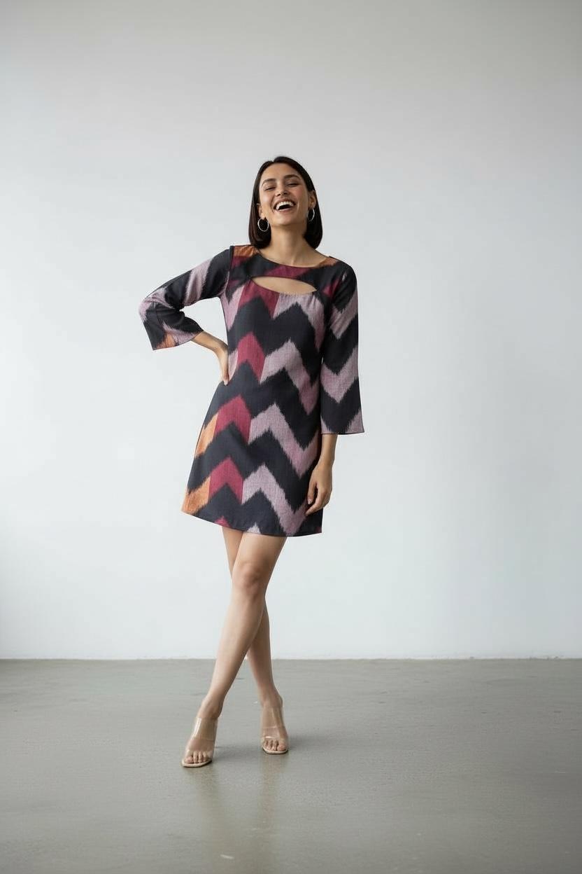 Handwoven Ikat Bell Sleeves Dress