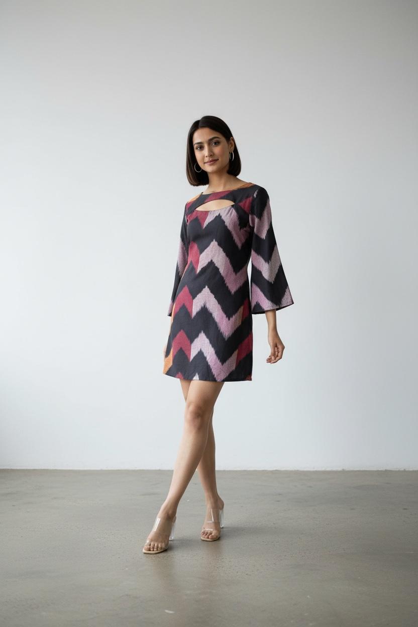 Handwoven Ikat Bell Sleeves Dress