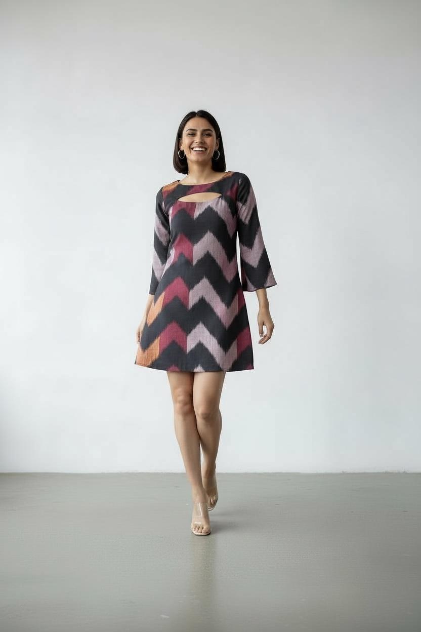Handwoven Ikat Bell Sleeves Dress