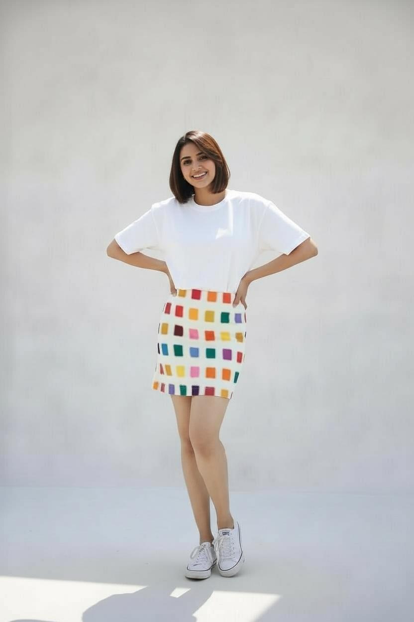 Handwoven Ikat Multicolour Checks Skirt