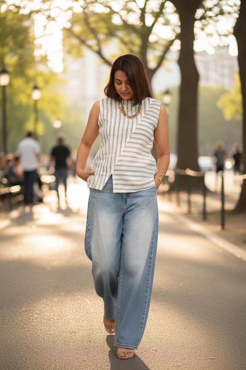 Handloom cotton top with Blue Stripes