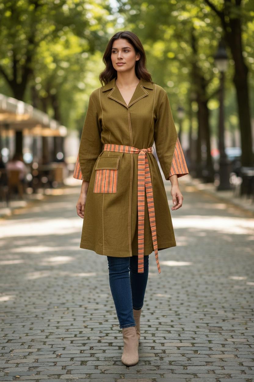 Handloom Cotton Short Trenchcoat