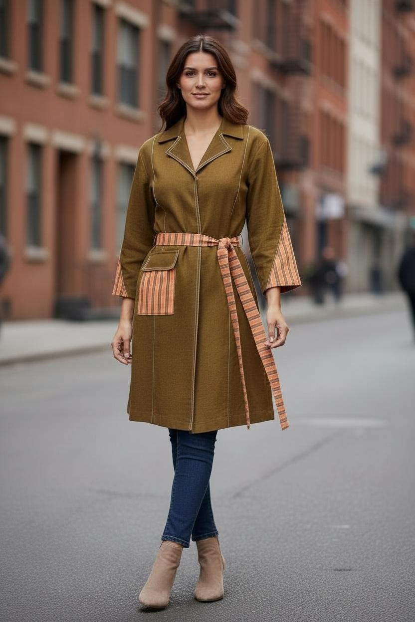 Handloom Cotton Short Trenchcoat