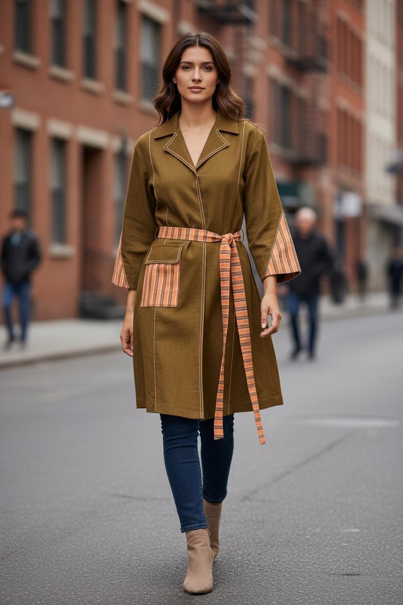 Handloom Cotton Short Trenchcoat