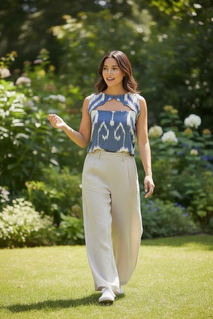 Blue Uzbeki Ikat Crop Top