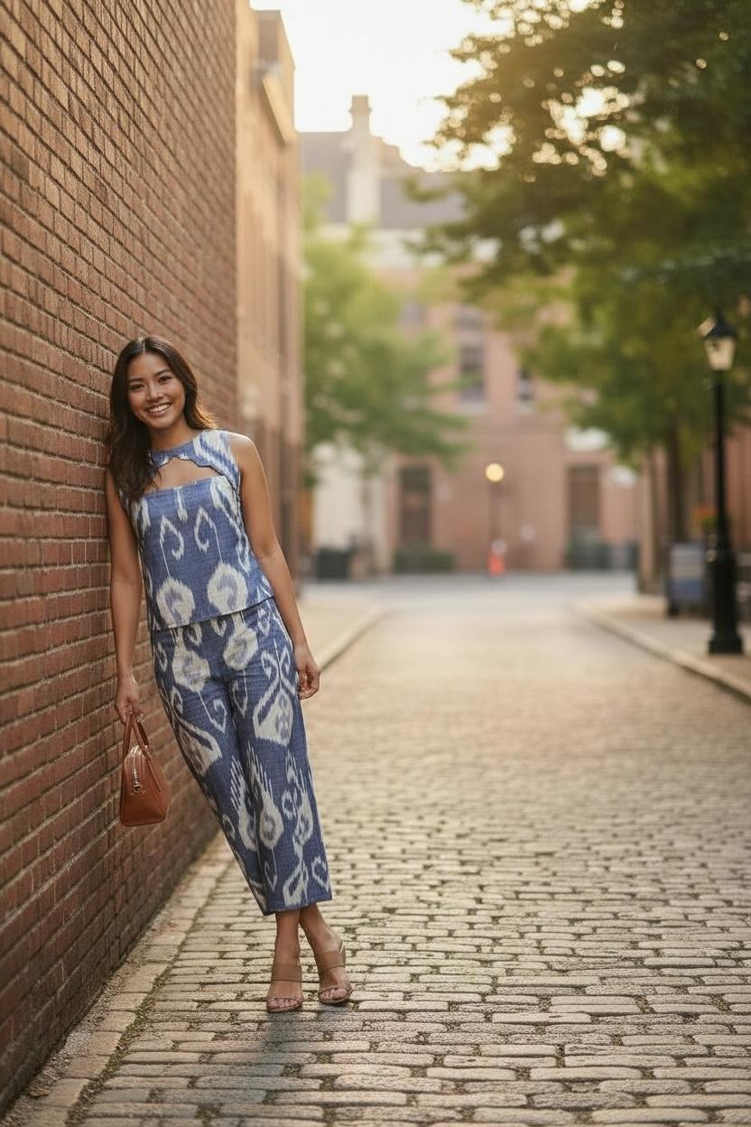 Blue Uzbeki Ikat woven Coord Set