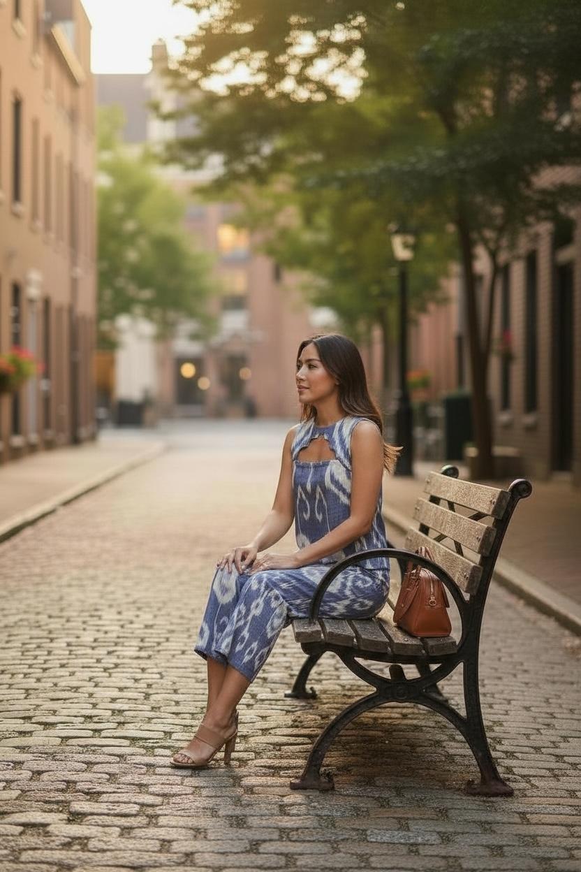 Blue Uzbeki Ikat woven Coord Set