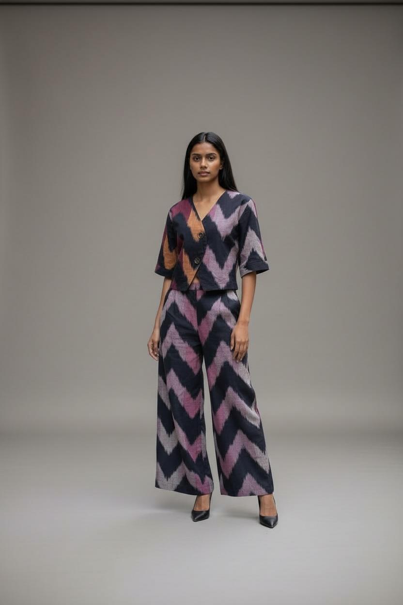 Woven Ikat Waistcoat & Barrel pants Coord Set