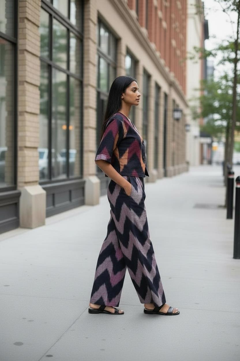 Woven Ikat Waistcoat & Barrel pants Coord Set