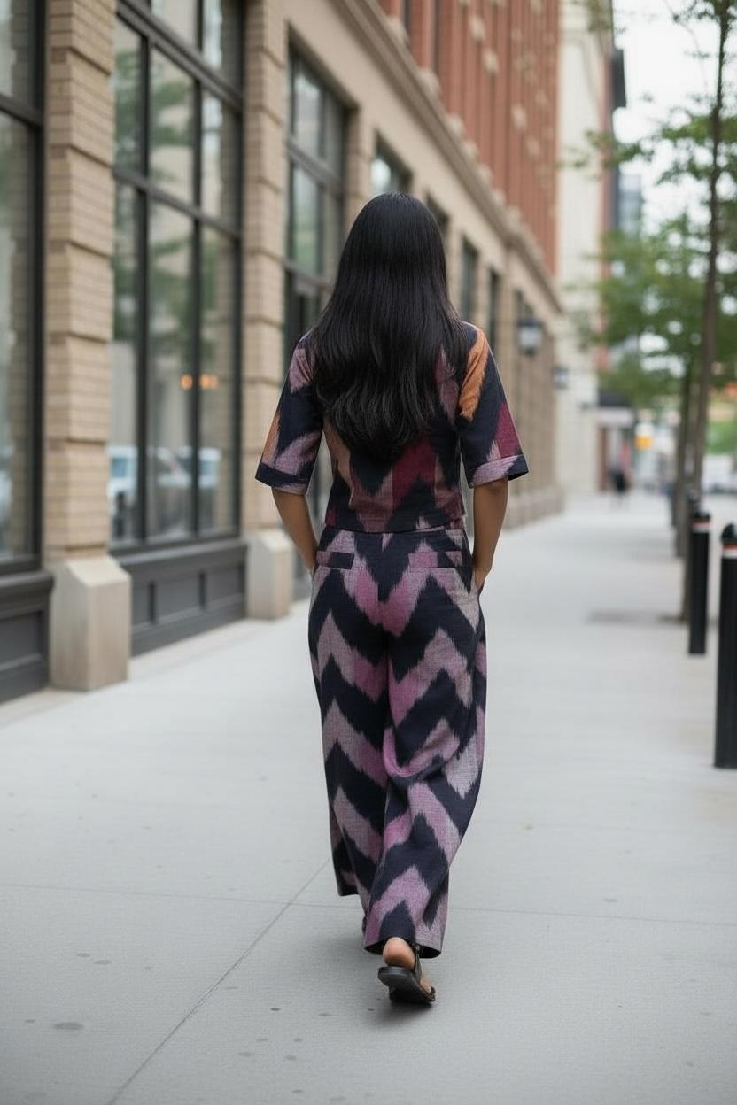 Woven Ikat Waistcoat & Barrel pants Coord Set