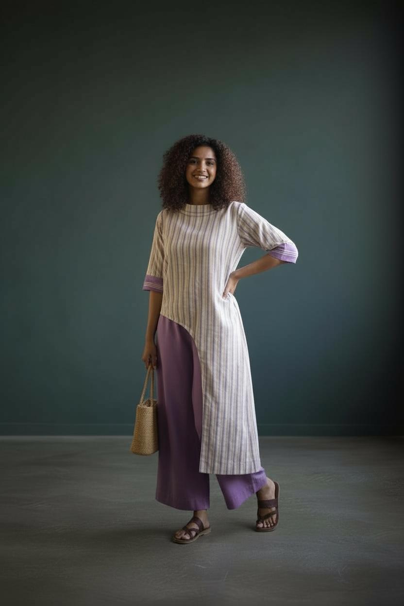 Lilac Handloom Striped long tunic