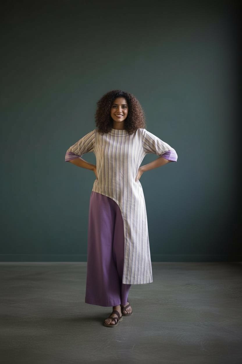 Lilac Handloom Striped long tunic