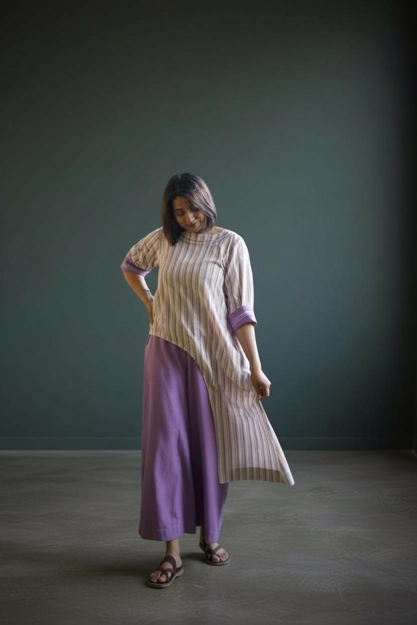 Lilac Handloom Striped long tunic