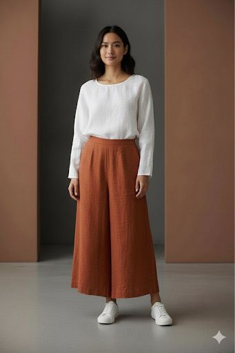Earthy Brown Handloom Cotton Wide Pants