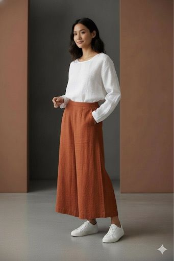 Earthy Brown Handloom Cotton Wide Pants