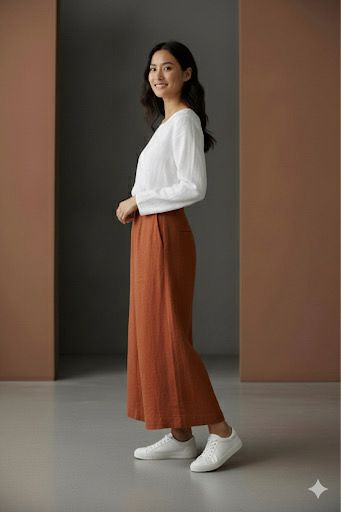 Earthy Brown Handloom Cotton Wide Pants