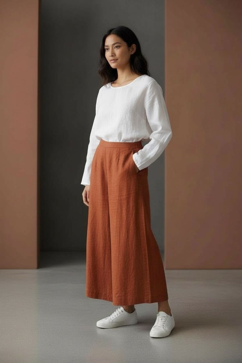 Earthy Brown Handloom Cotton Wide Pants