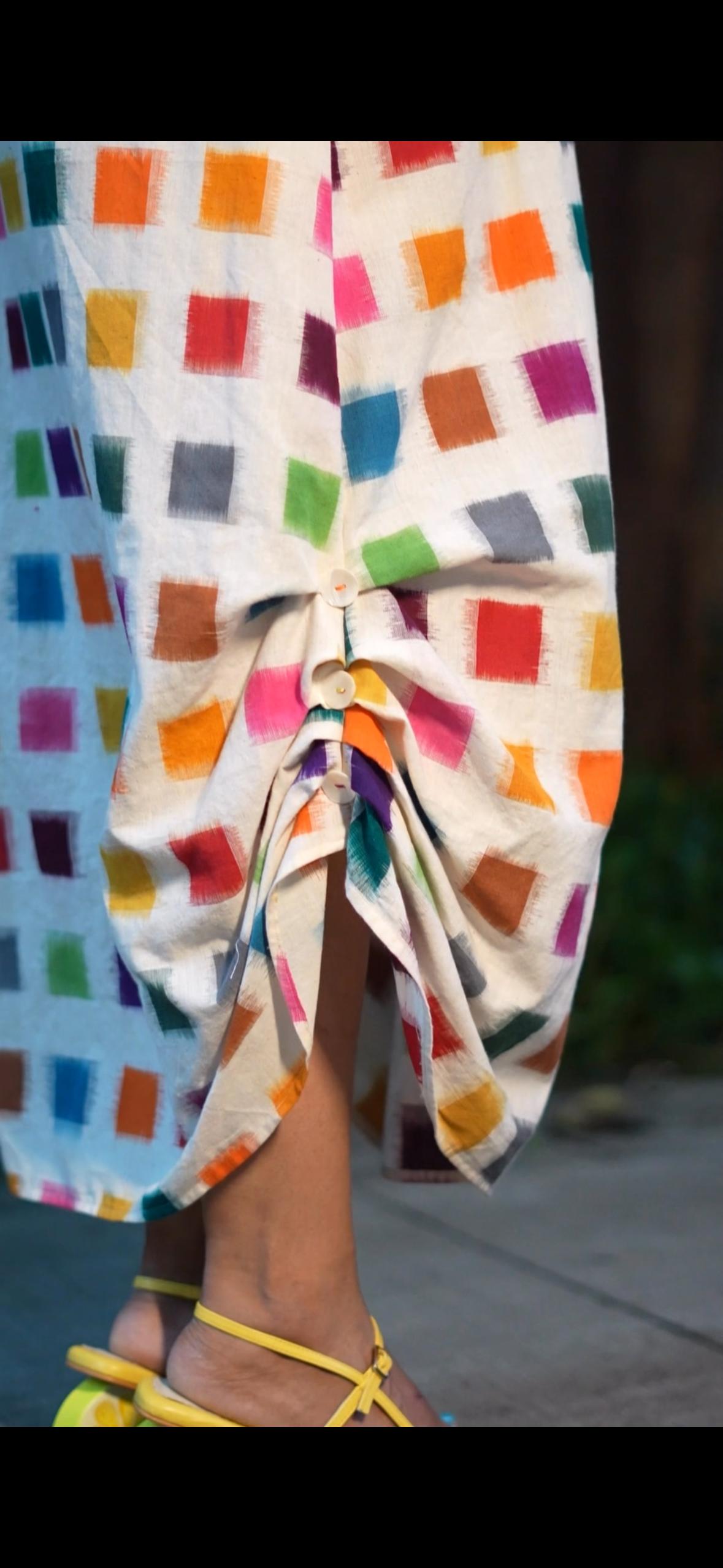 Ikat White Multicoloured Check Dress