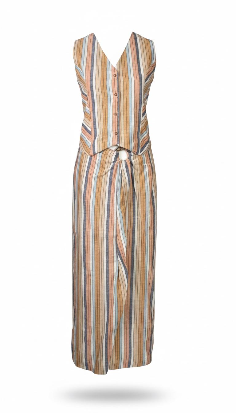 Handloom Stripes Waistcoat Skirt Coord Set