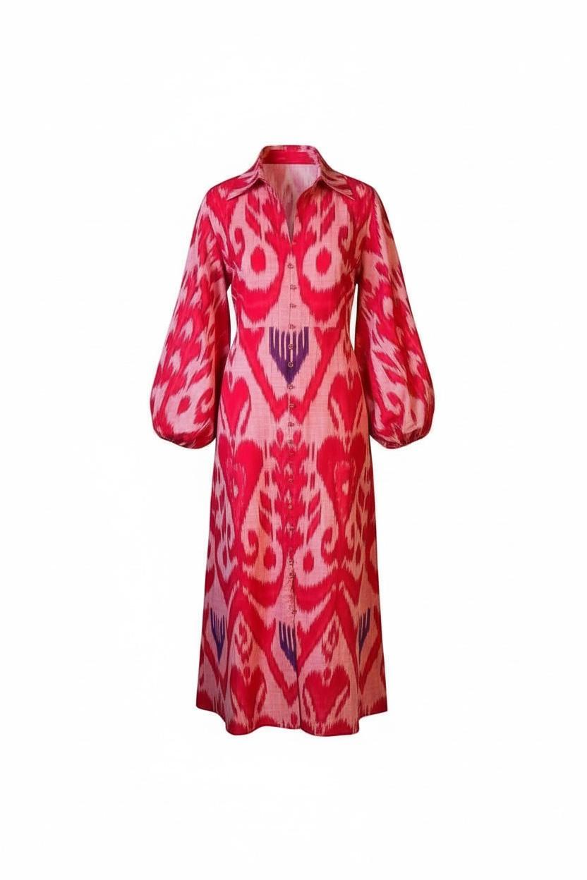 Uzbeki Ikat Shirt Midi  Dress