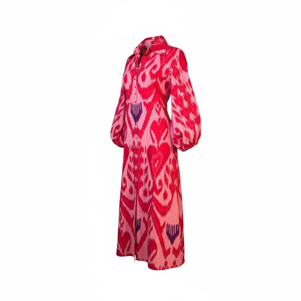 Uzbeki Ikat Shirt Midi  Dress